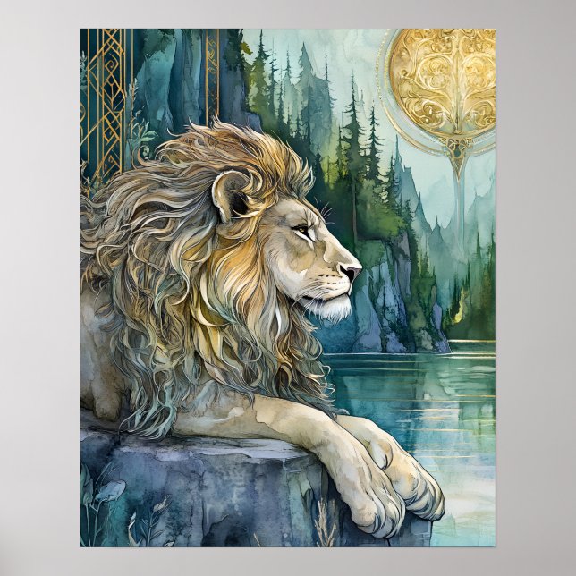 Lejonet i det förtrollade riket Fantasy Art  Poster (Framsidan)