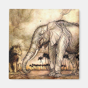 “Lejonet och elefanten” av Arthur Rackham Magnet