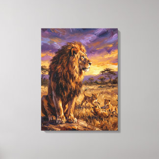 Lejonfamilj vid solnedgång – Materic Fine Art Wild Canvastryck