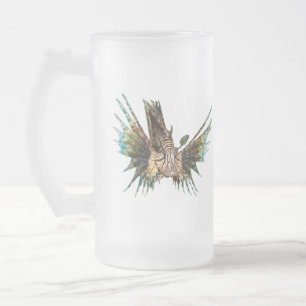 Lejonfisk - Abstrakt design - Utklippt från ett fo Frostat Ölglas