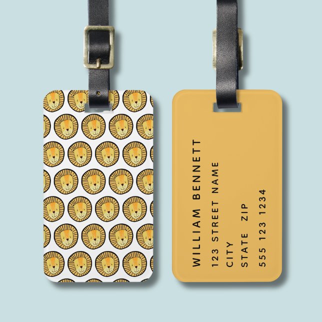 Lejonhuvud personliga barn bagagebricka (Lion head luggage tag)