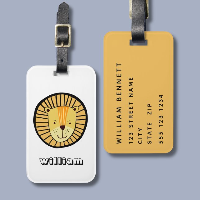 Lejonhuvud personligt bagagebricka (Kids Lion head wild cats personalized luggage tag)