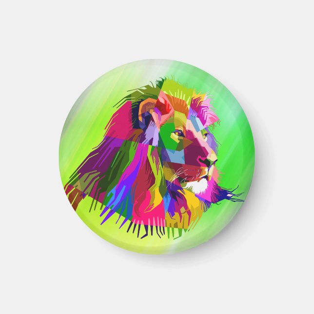 Lejonhuvud Prismatiskt Pop Art-design-62502 Magnet (Framsidan)
