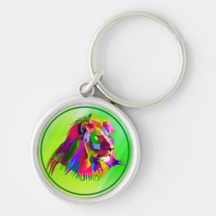Lejonhuvud Prismatiskt Pop Art-design-62502 Rund Silverfärgad Nyckelring