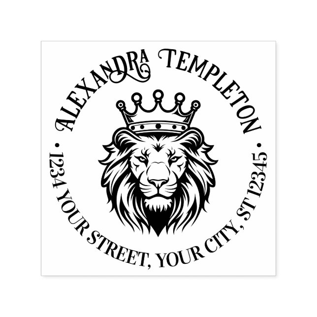 Lejonhuvud som bär kronnamn returadress självfärgande stämpel (Design)