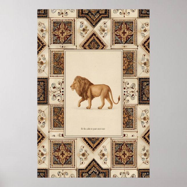 Lejonillustration Affisch Kunglig Vilda Djur Konst (Framsidan)