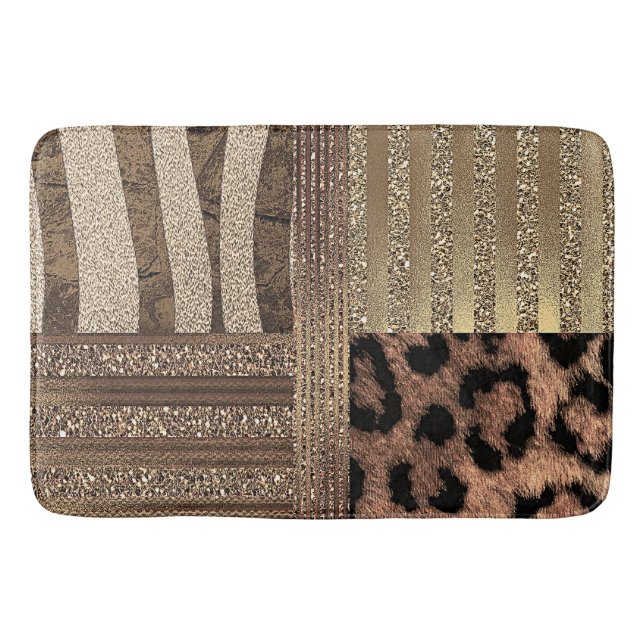 Lejoninna Safari Chic Djungel Guld Modern Glitter Badrumsmatta (Framsidan)