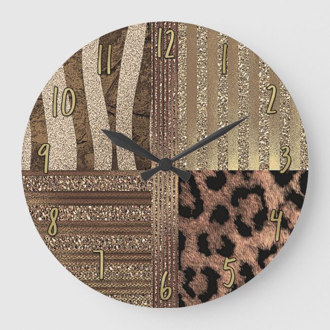 Lejoninna Safari Chic Djungel Guld Modern Glitter Stor Klocka (Framsida)