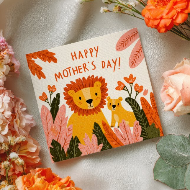 Lejonmamma med sin unge Söt Glad mors dag Anteckningskort (Skapare uppladdad)