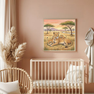 Lejonmamma och Ungar Nursery Poster