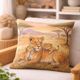 Lejonmamma och unge Safari djur  Kudde