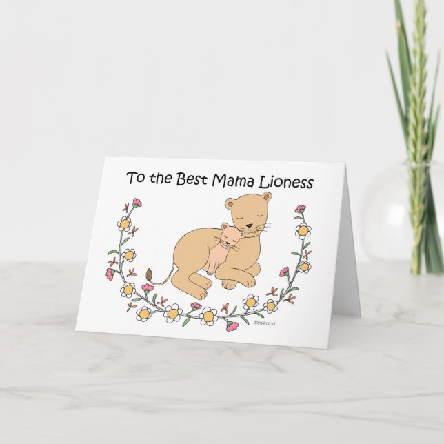 Lejonmor och unge till den bästa mamma-lejoninnan kort (Framsida)