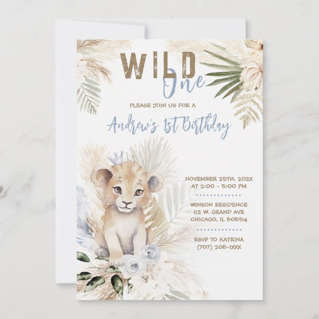 Lejonprins 1-års födelsedagsmall inbjudningar (Framsida)