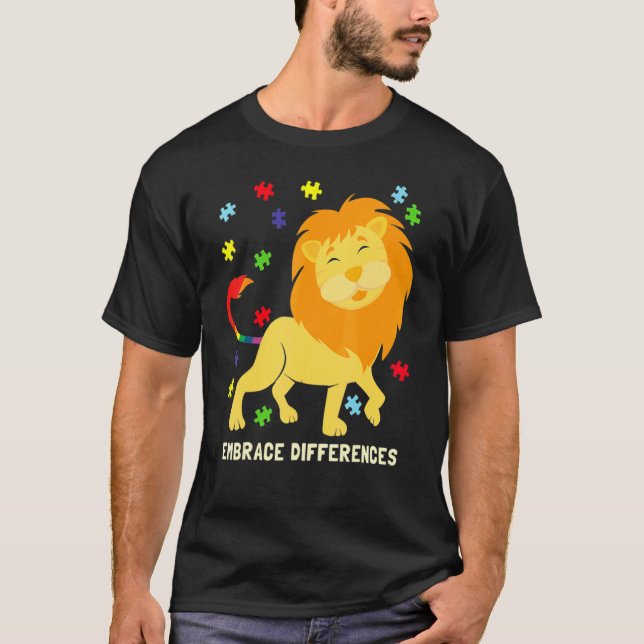 Lejonpusselbitar för autismmedvetenhet t shirt (Framsida)