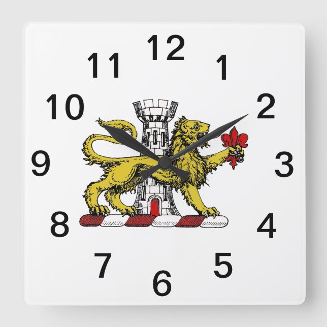Lejonstorn Fleur de Lis Krönande Emblem C Fyrkantig Klocka (Framsida)