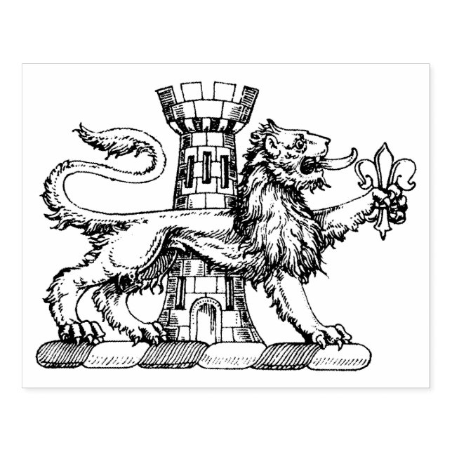 Lejonstorn Fleur de Lis Krönande Vapen Emblem C Stämpel (Tryck)