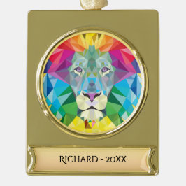 Lejont antal regnbåge Färg w / Date and Year Guldfärgad Julgransprydnad