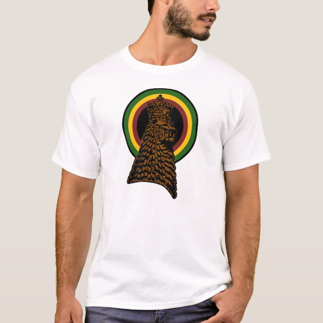 Lejont av den Judah Rastafari Rasta Haile Selassie T Shirt (Framsida)