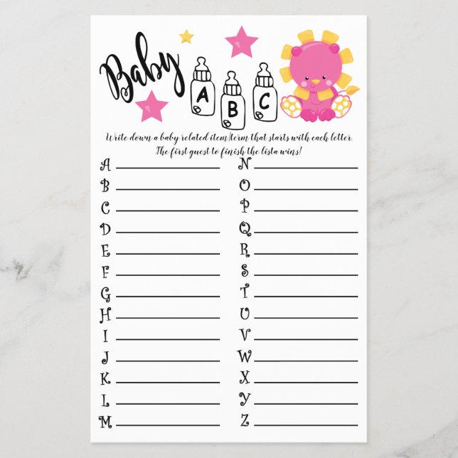 LEJONT BABY ABC BABY SHOWER-KORT FLYGBLAD (Framsidan)