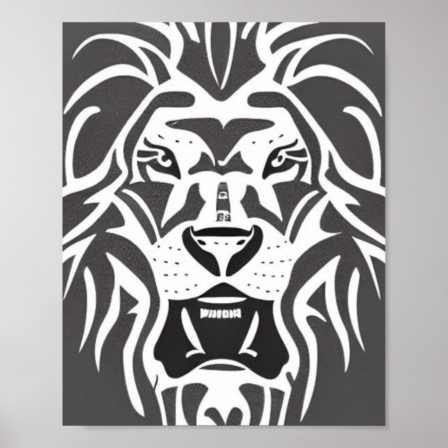 Lejont dekalvitt på grått poster (Framsidan)