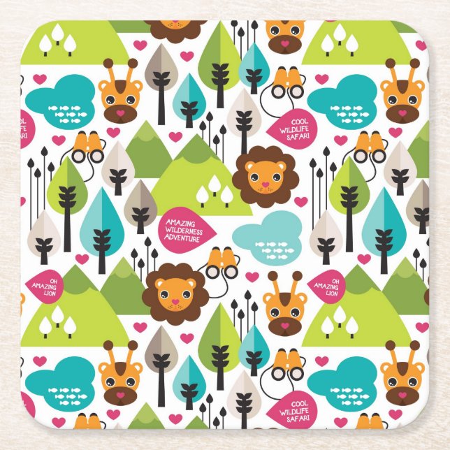 lejont djurliv för retro ungesafari underlägg papper kvadrat (Framsidan)
