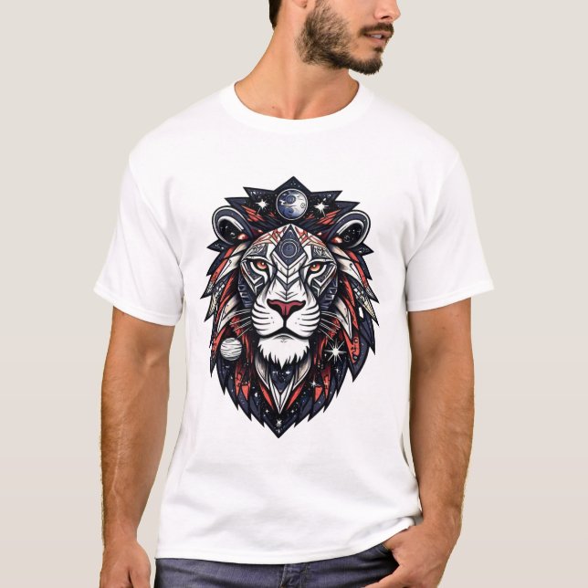 Lejont  emblem T-Shirt i kosmemisk geometri (Framsida)