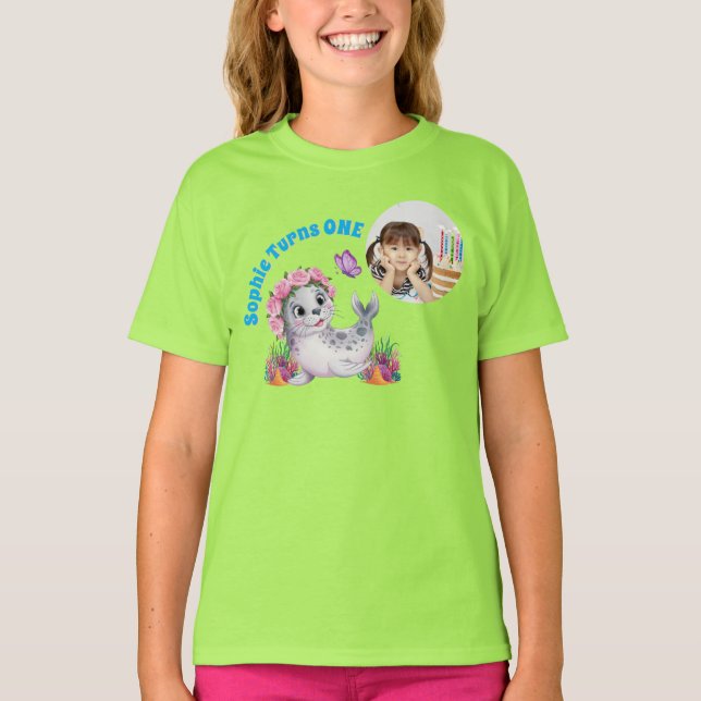 Lejont foto från Cute Whimsical Blommigt Sea Barns T Shirt (Framsida)