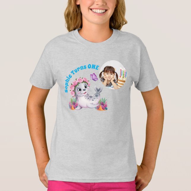 Lejont foto från Cute Whimsical Blommigt Sea Barns T Shirt (Framsida)