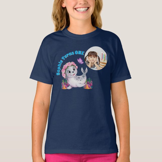 Lejont foto från Cute Whimsical Blommigt Sea Barns T Shirt (Framsida)