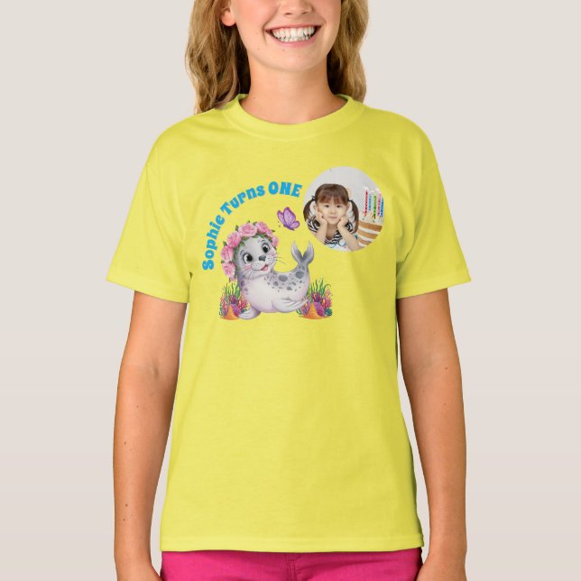 Lejont foto från Cute Whimsical Blommigt Sea Barns T Shirt (Framsida)