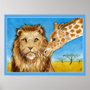 Lejont giraff, afrikansk djuraffisch poster