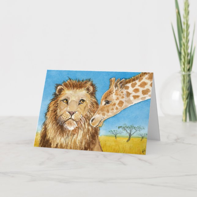 Lejont, Giraffe, tomt meddelandekort Helgkort (Framsida)