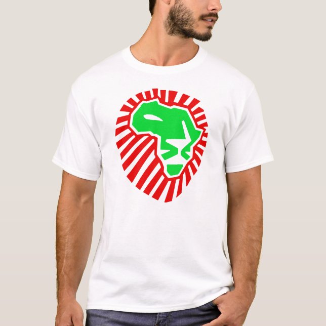 Lejont huvud denna Time för afrika. Grönt rött Tee (Framsida)