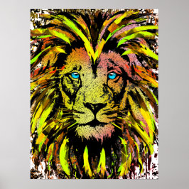 Lejont huvud för gult - Gult Lejon Ansikte Poster