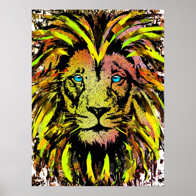 Lejont huvud för gult - Gult Lejon Ansikte Poster  (Framsidan)