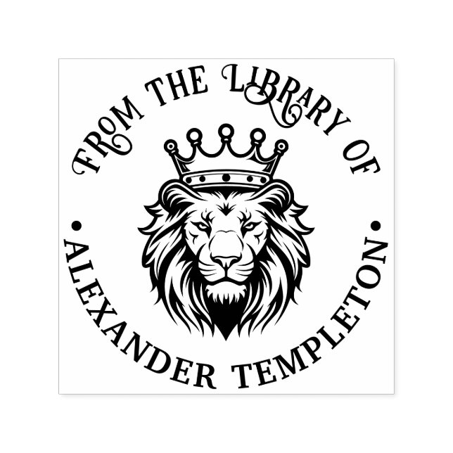 Lejont huvud Krona #1P Bibliotek Bok Namn Självfärgande Stämpel (Design)