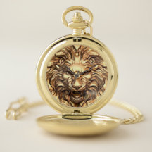 Lejont huvud Pocket Watch för Guld