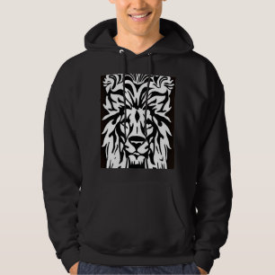 Lejont huvud, svart och vitt etsregn hoodie