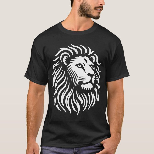 Lejont huvud - vitt på svart t shirt (Framsida)