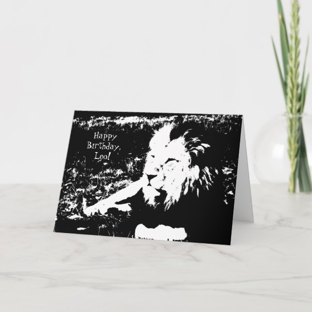Lejont i svartvitt - grattis på födelsedagen Leo! Kort (Framsida)