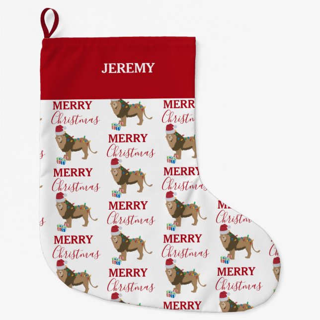 Lejont juldjur med tomten Hat Stor Julstrumpa (Framsidan)