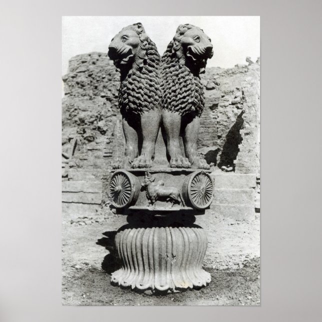 Lejont kapital från kejsar Ashoka-pelaren Poster (Framsidan)