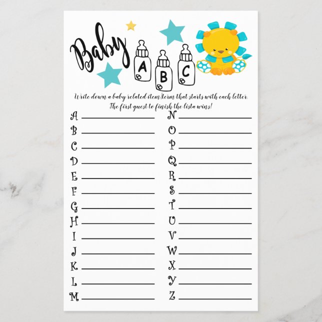 LEJONT KOLORFUL ABC BABY SHOWER-KORT FLYGBLAD (Framsidan)