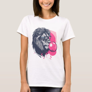 Lejont med glas och rosa bubbelgummi t shirt