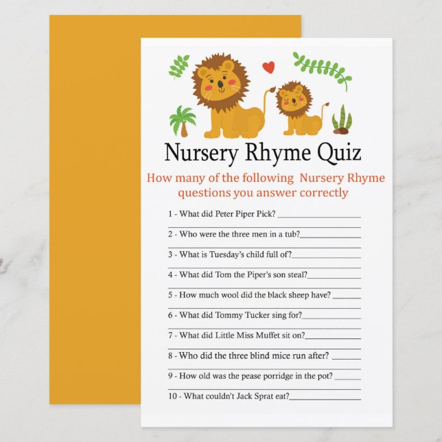 Lejont Nursery Rhyme Quiz-babyduschspel för barn (Fram/baksida)