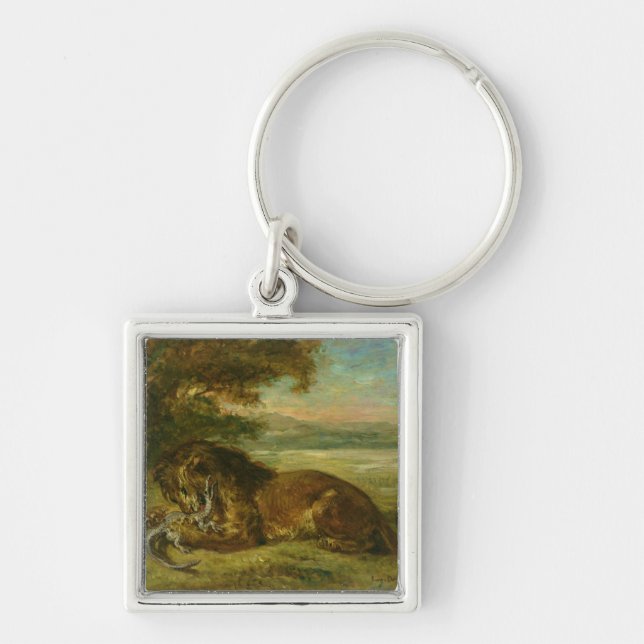 Lejont och alligator, 1863 fyrkantig silverfärgad nyckelring (Framsidan)
