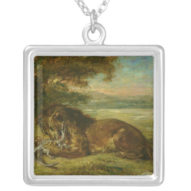 Lejont och alligator, 1863 silverpläterat halsband (Framsidan)