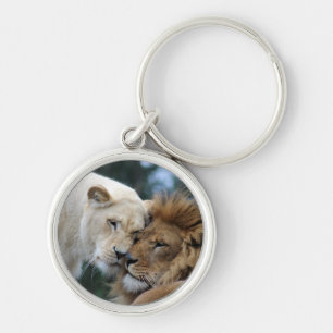Lejont och Lioness Rund Silverfärgad Nyckelring