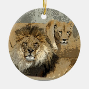 LEJONT OCH LIONESSEN PARA PRYDNADEN JULGRANSPRYDNAD KERAMIK