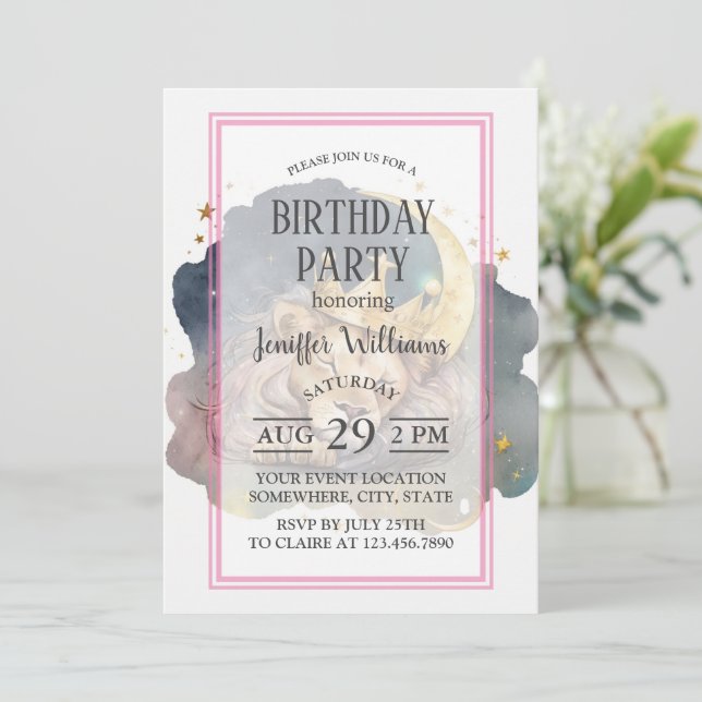 Lejont slamrande av Cute kung vid Måne Inbjudningar (Stående Fram)